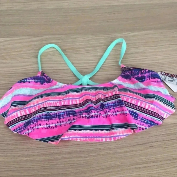 💥🆕Bongo Multi-Colored Stripped Flounce Bikini Top L🆕 - Picture 2 of 5